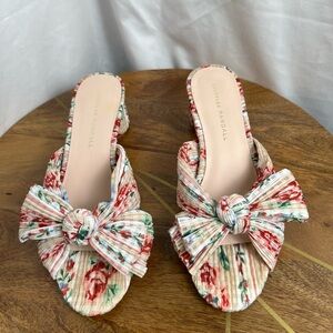 Loeffler Randall Daphne Pleated Knotted Bow Mules Floral